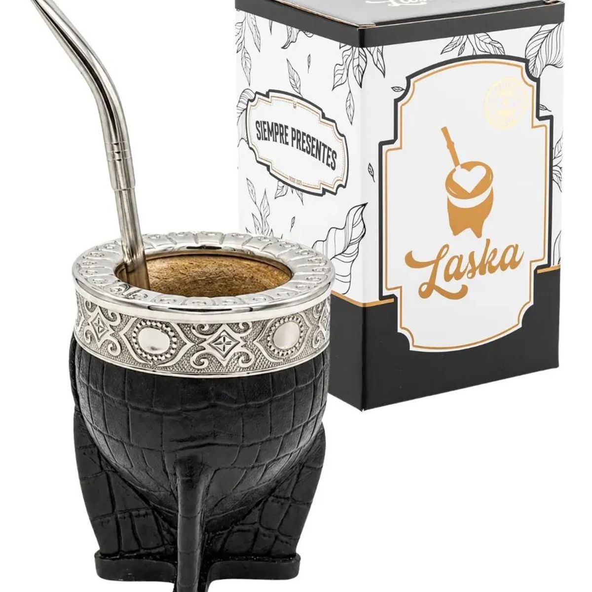 GENERICO - Mate de calabaza premium con cuero croco y virola de alpá