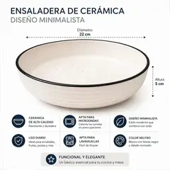 GENERICO - Set 4 platos bowl cerámica 22 cm para sopas y ensaladas