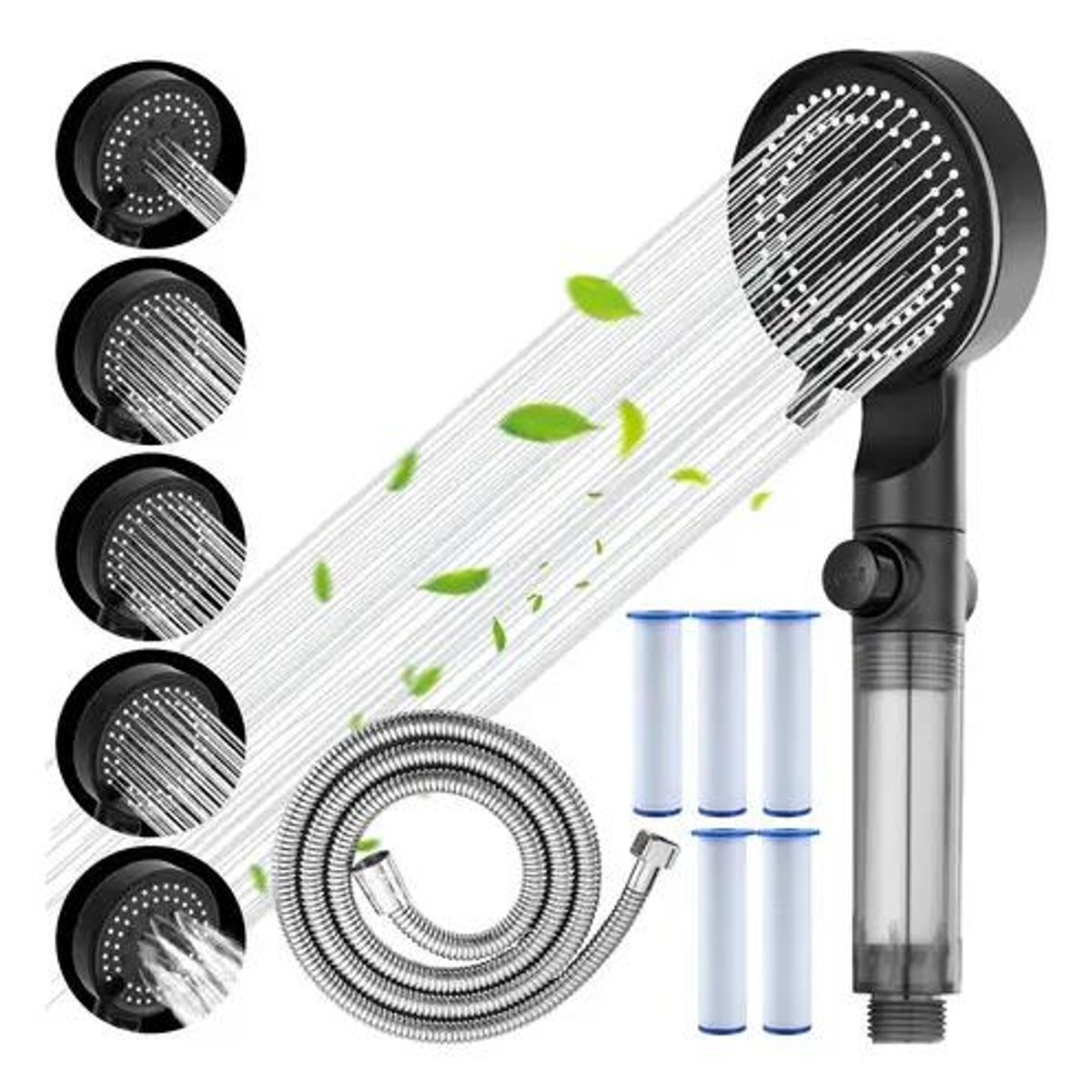 GENERICO - Kit de ducha con teléfono, manguera, soporte y 5 filtros