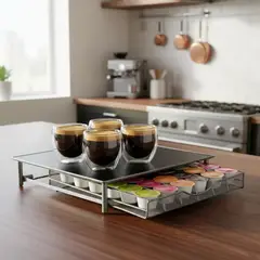GENERICO - Pack Café Premium con Porta Cápsulas y 4 Tazas de Vidrio