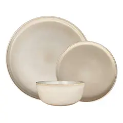 GENERICO - Set Vajilla 18 Piezas Cerámica Beige Tipo Gres