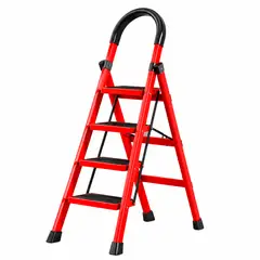 IRM - Escalera De Tijera Metálica Roja 4 Peldaños Plegable Hogar
