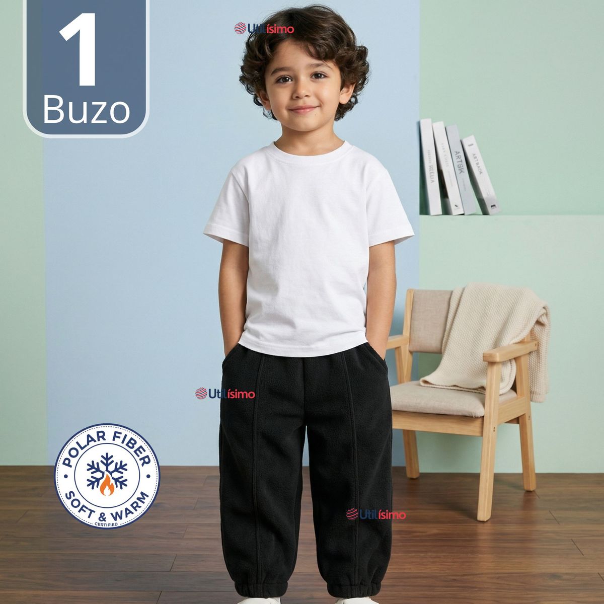 JUMP KIDS - Pantalón Buzo Forrado Polar Negro Bebé Niño
