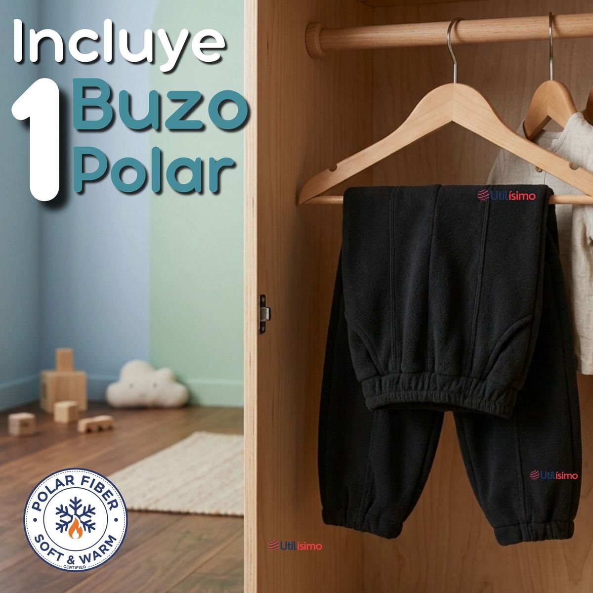 JUMP KIDS - Pantalón Buzo Forrado Polar Negro Bebé Niño