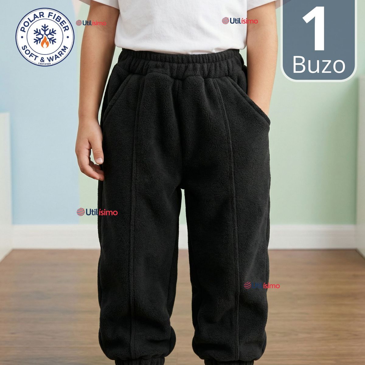 JUMP KIDS - Pantalón Buzo Forrado Polar Negro Bebé Niño