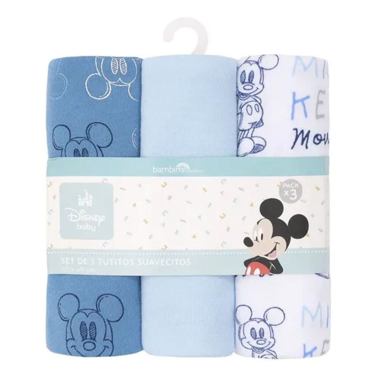 BAMBINO - Pack 3 Tutos Suavecitos Pañales Tela Bambino Disney Mickey Celeste