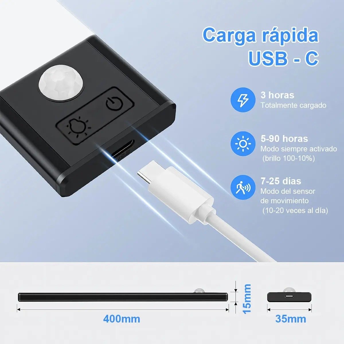 GENERICO - 2pcs Luz Clóset Barra Consensor Movimiento Lámpara 40cm BELUG