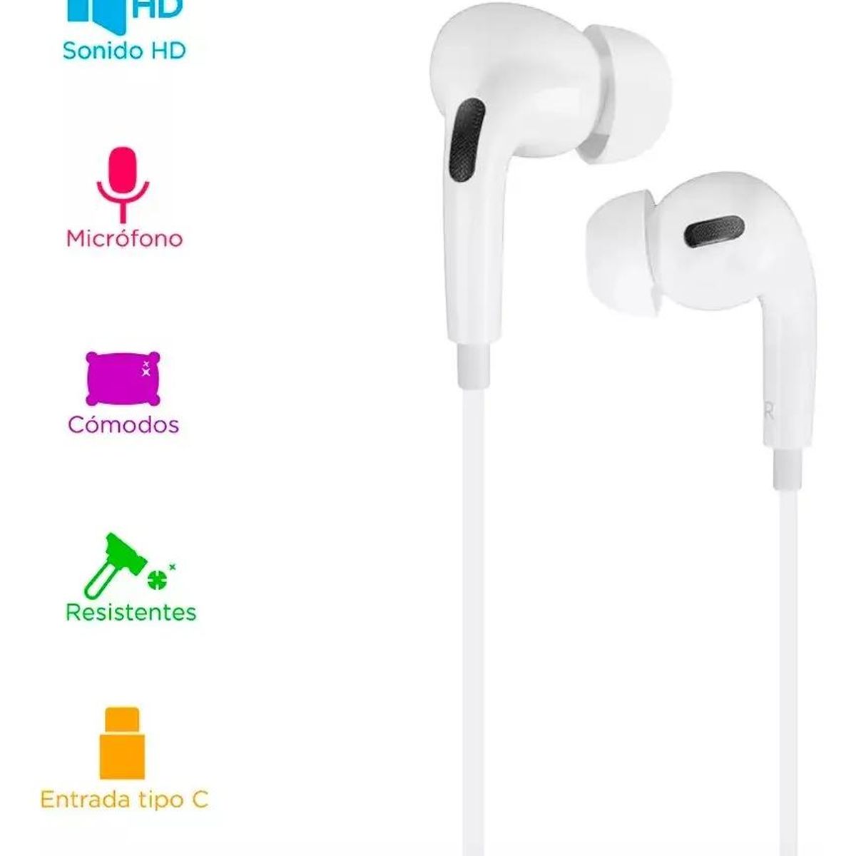 GENERICO - Audífonos In-ear USB-C Blanco con Micrófono