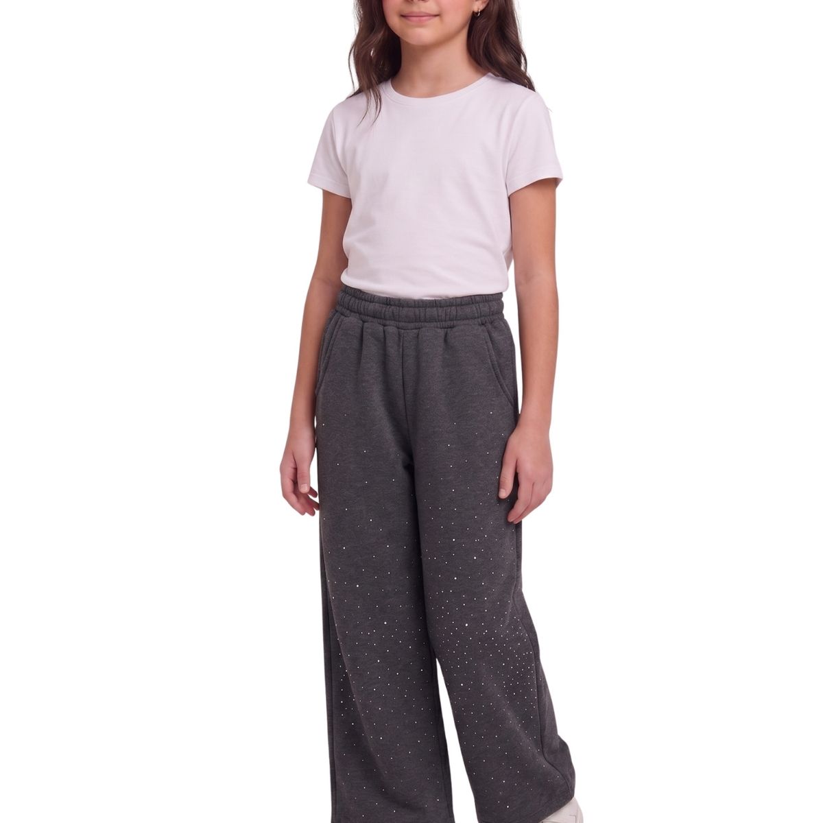 KIBOU - Pantalón Buzo Niña Wide Leg Brillos Algodón Moda Urbana