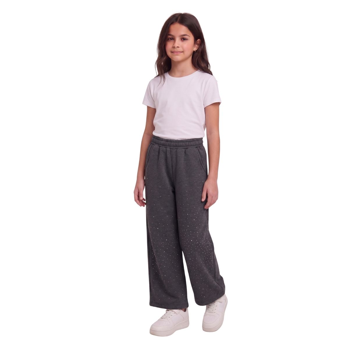 KIBOU - Pantalón Buzo Niña Wide Leg Brillos Algodón Moda Urbana
