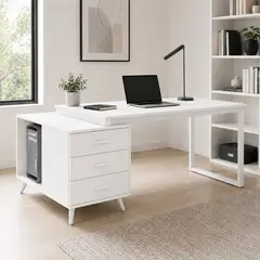 SPACE HOME - Mesa Escritorio Atlas Blanco Con Cajones Integrados Para Estudio U Oficina