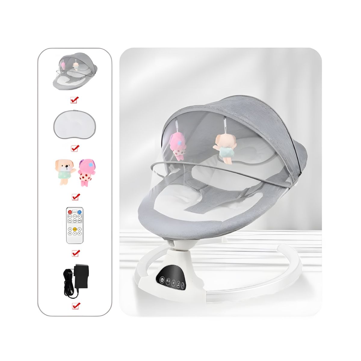 BABYMINE - Silla Mecedora Para Bebé Swing Gris - BABYMINE