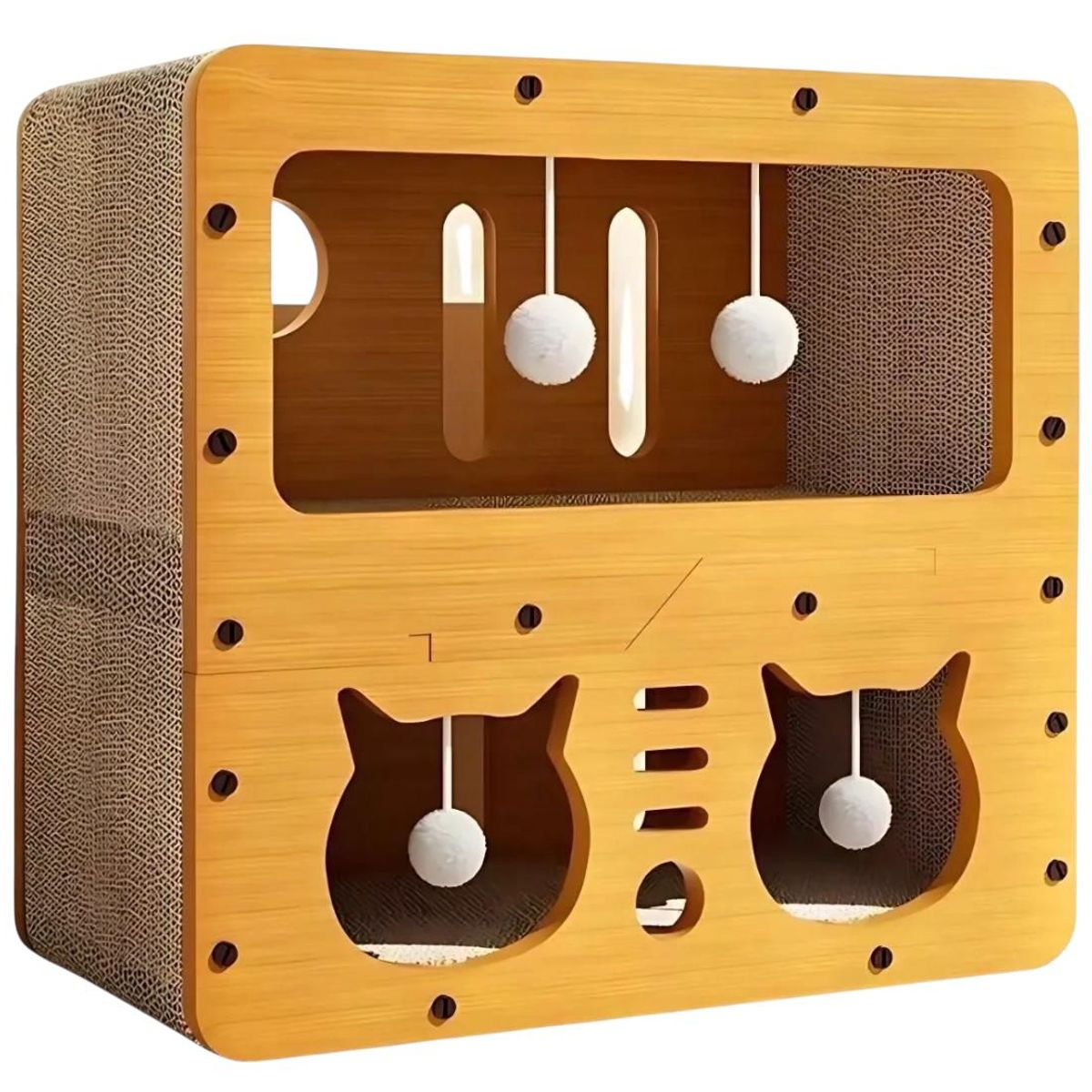 GENERICO - Cama Casa De Madera 2 Niveles Para Gatos Rascador