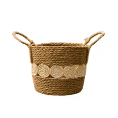 FLIPEREX - Canasto Cesta Yute Diseño Circulos Tejido Estilo Rustico M