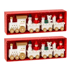 FLIPEREX - Set 2 Trenes Navideños Madera Decorativos Adorno Navidad - Blanco