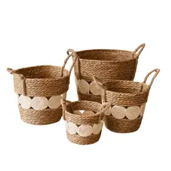 FLIPEREX - Set 4 Canasto Cesta Yute Diseño Circulos Tejido Estilo Rustico