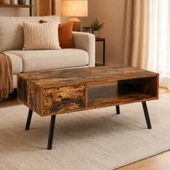 SPACE HOME - Mesa de living Ámbar Madera Rústica Con Patas Negras