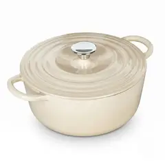 RHOMIE - Olla de Hierro Fundido Esmaltado 4.1L 25cm Blanco Crema Interior Crema