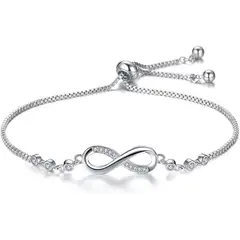GENERICO - Pulsera Infinito Ajustable De Plata Ley S925 + Bolsa