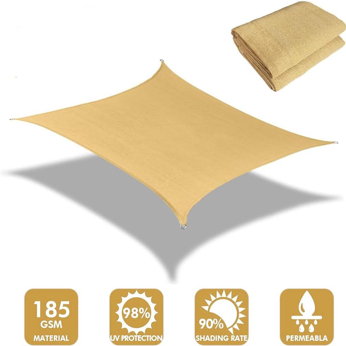 KUANGYE - Toldo Vela Malla Sombra Cuadrado 2.5 X 3 Metros Beige