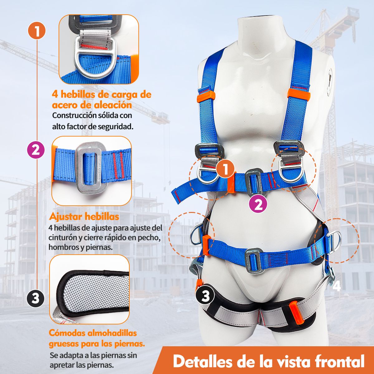 UENMI - Kit Arnés Seguridad Contra Caídas Con Gancho Y Cuerda Doble
