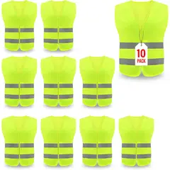 KUANGYE - Pack 10 Chaleco Reflectante Seguridad Amarillo Reglamentario