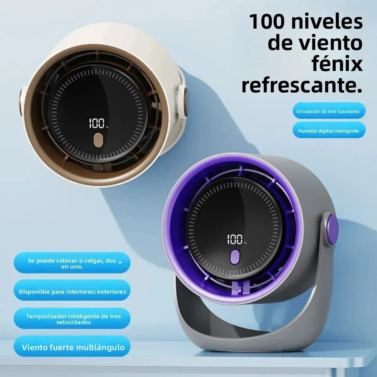 KUANGYE - Ventilador De Escritorio Silencioso Portátil Recargable Usb
