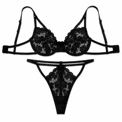 GENERICO - Set Lencería Mujer 2 Piezas Negro Elegante