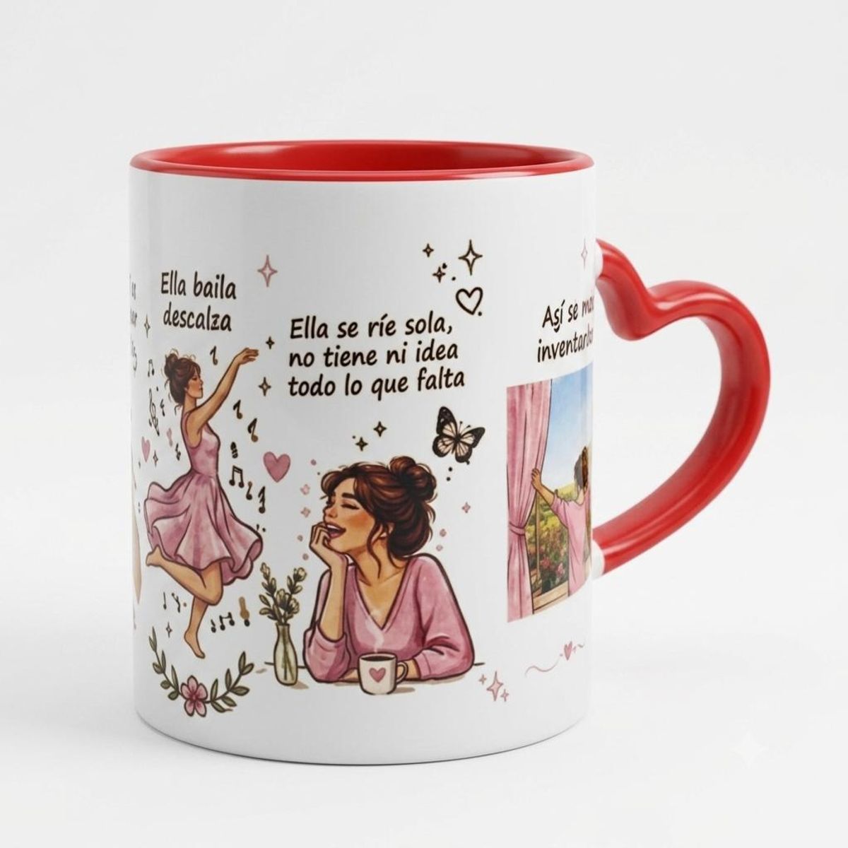 GENERICO - Taza personalizada de cerámica con asas en forma de corazón roja