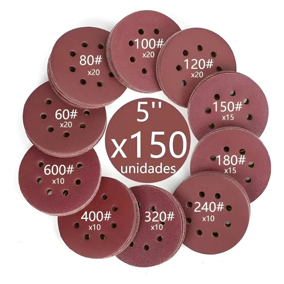 GENERICO - Disco de Pulir Velcro 5'' 125mm P60-600 para Madera y Met
