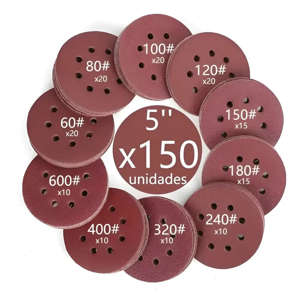 GENERICO - Disco de Pulir Velcro 5'' 125mm P60-600 para Madera y Met