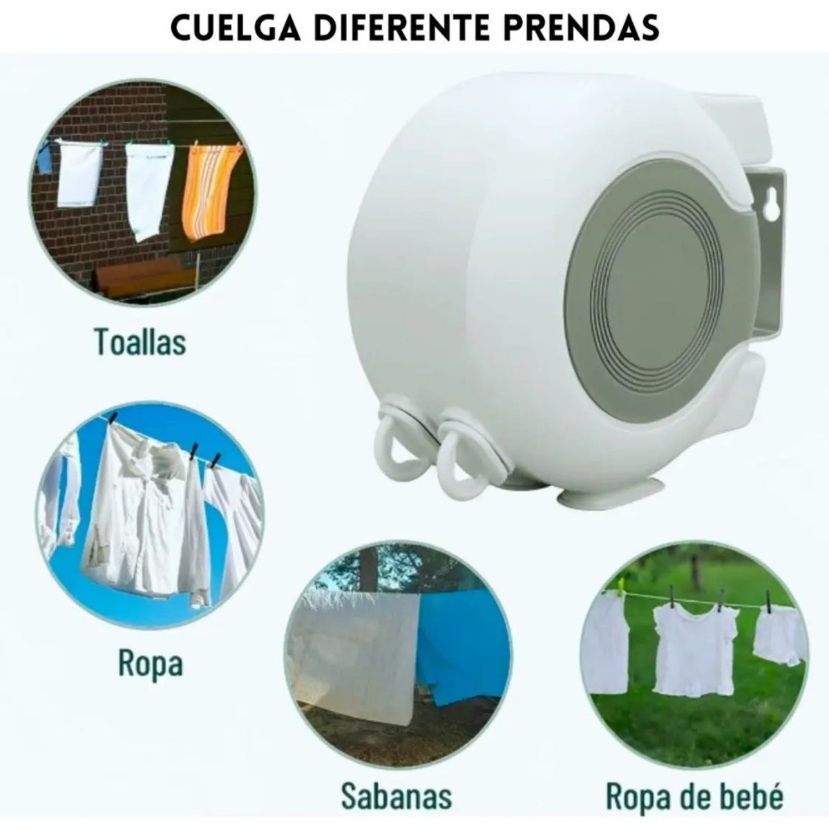 GENERICO - Tendedero Retráctil Colgador Ropa Pared Doble Linea Cuerda 13m