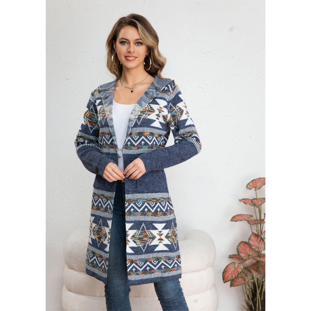 LIKE SHOP - Sweater Largo Mujer Tapado Tipo Cardigan Abrigo Etnico Tendencia 7013