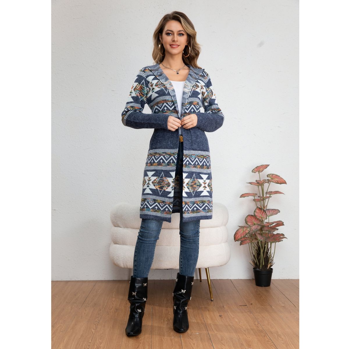 LIKE SHOP - Sweater Largo Mujer Tapado Tipo Cardigan Abrigo Etnico Tendencia 7013