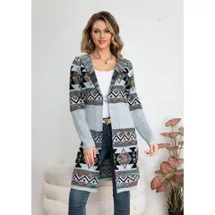 LIKE SHOP - Sweater Largo Mujer Tapado Tipo Cardigan Abrigo Etnico Tendencia 7013