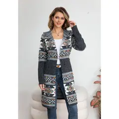LIKE SHOP - Sweater Largo Mujer Tapado Tipo Cardigan Abrigo Etnico Tendencia 7013