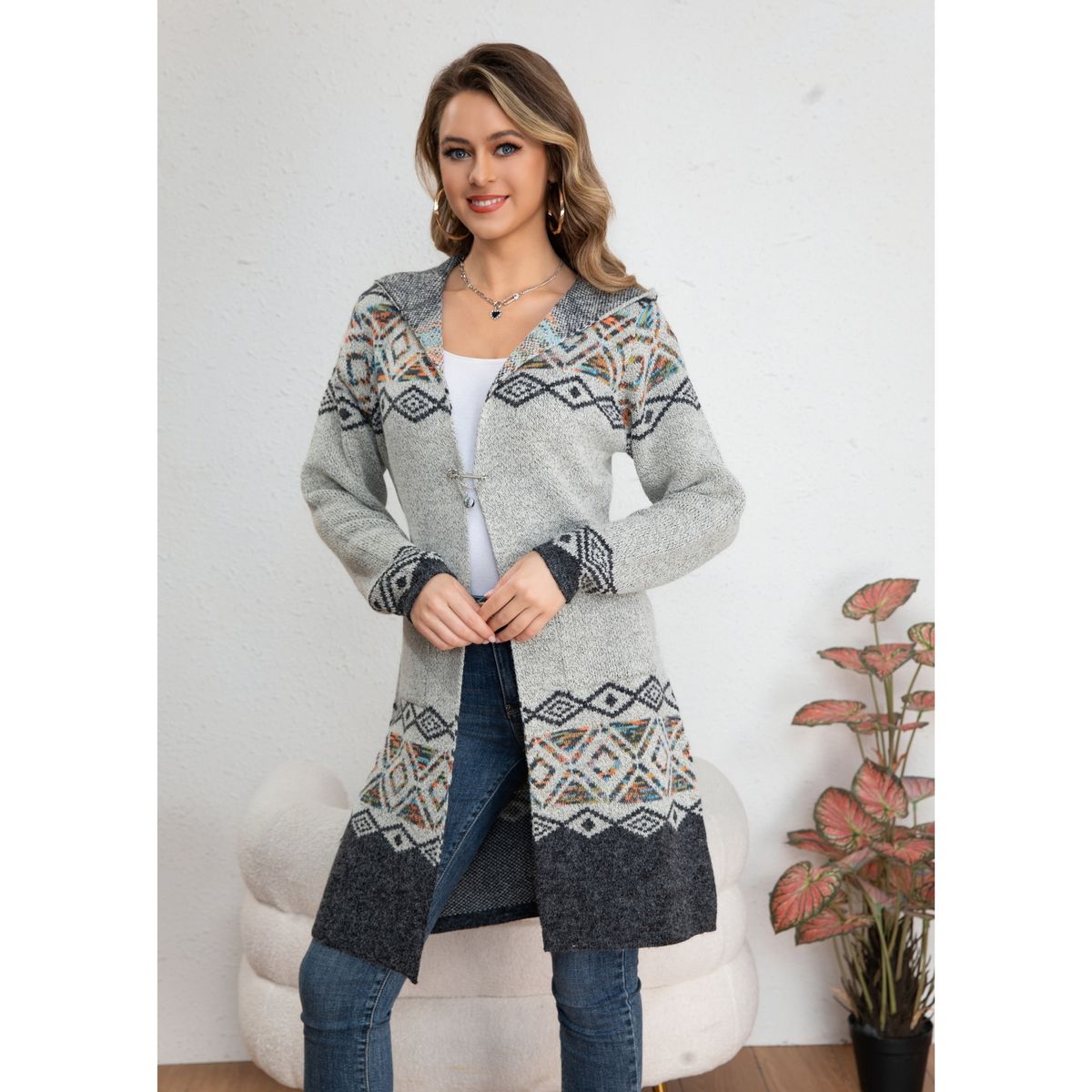 LIKE SHOP - Sweater Largo Mujer Tapado Tipo Cardigan Abrigo Etnico Tendencia 7014