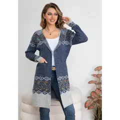 LIKE SHOP - Sweater Largo Mujer Tapado Tipo Cardigan Abrigo Etnico Tendencia 7014