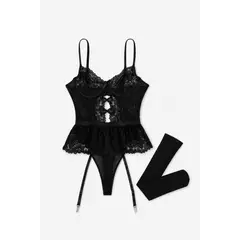 GENERICO - Bustier corsé con Medias Mujer Negro