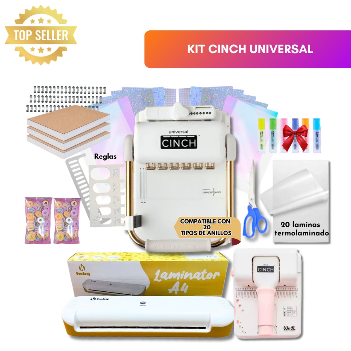 AMERICAN CRAFTS - KIT Encuadernadora UNIVERSAL CINCH + INSUMOS 01