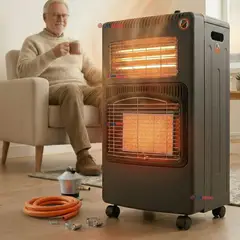 LINE - Estufa Hibrida Gas Eléctrica Plegable Con Accesorios 5kg A 15kg GLP - Eficiencia Energética Clase A