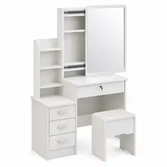 DOPA - Tocador De Maquillaje Con Espejo Cajones Y Banqueta Blanco