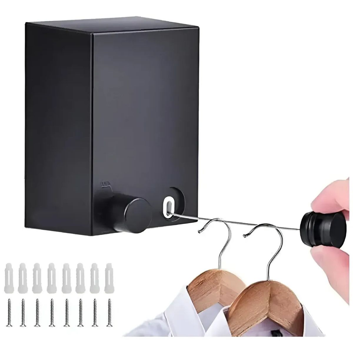 GENERICO - TENDEDERO RETRACTIL AJUSTABLE ACERO INOXIDABLE 4.2MTS NEGRO