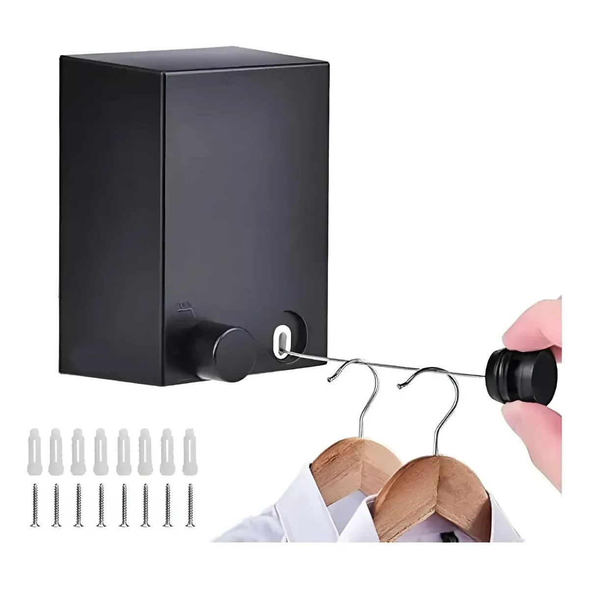 GENERICO - TENDEDERO RETRACTIL AJUSTABLE ACERO INOXIDABLE 4.2MTS NEGRO
