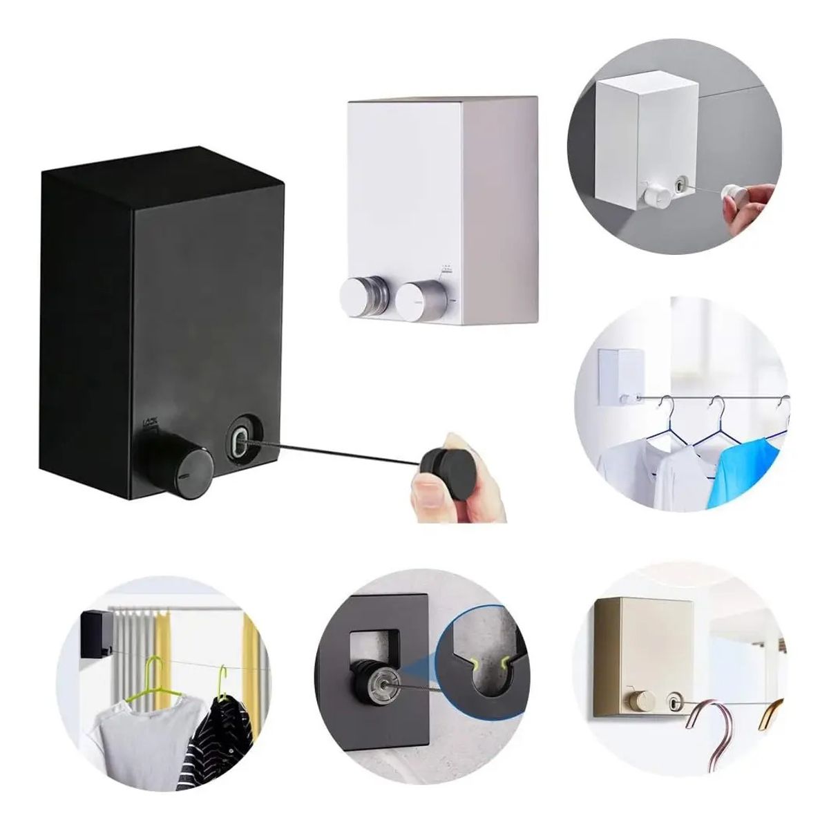 GENERICO - TENDEDERO RETRACTIL AJUSTABLE ACERO INOXIDABLE 4.2MTS NEGRO