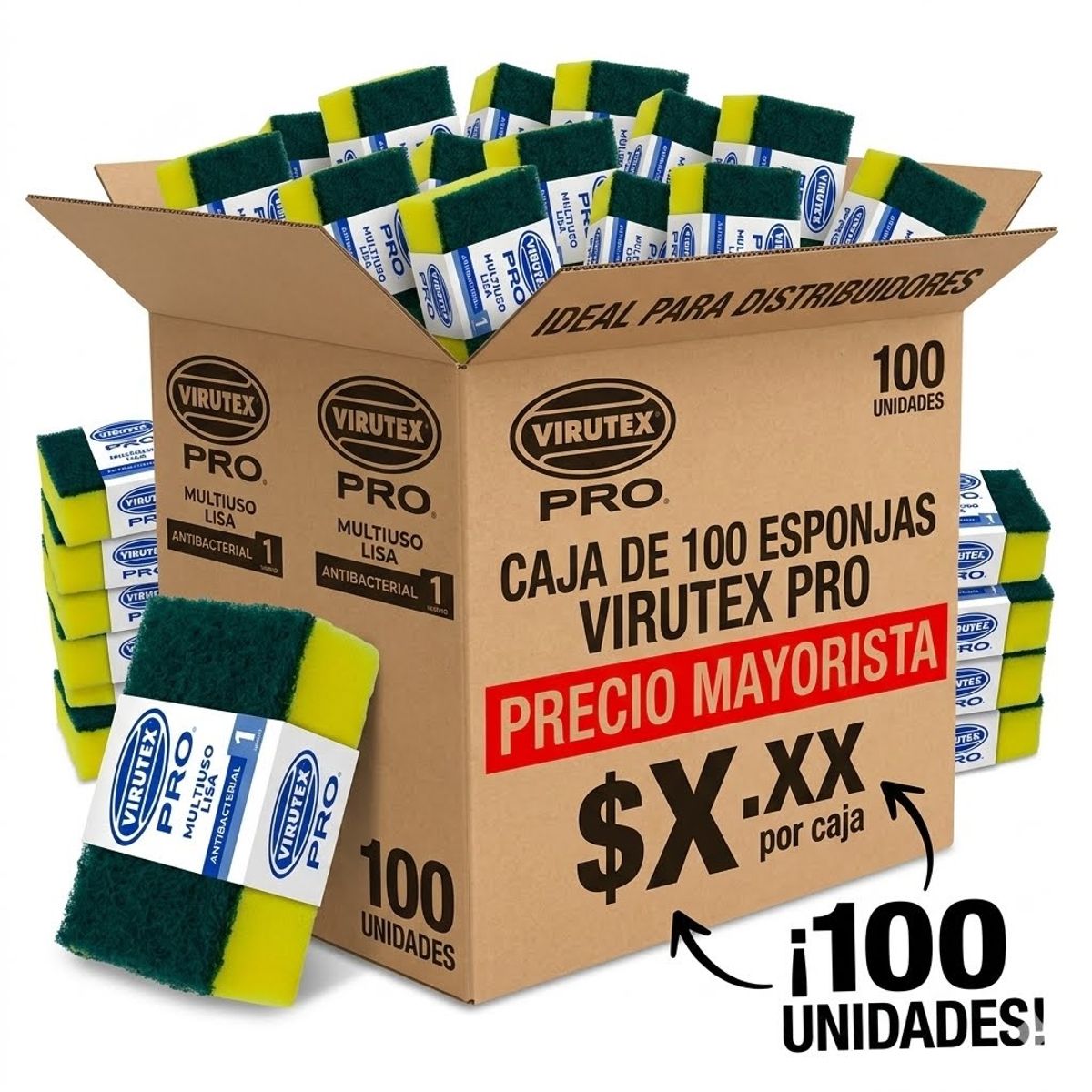 GENERICO - ESPONJA LISA VIRUTEX PRO CAJA X 100 UNIDADES