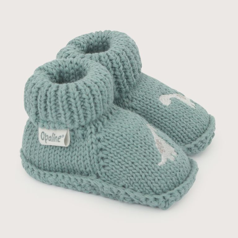 Pantufla Tejida Bebe Niño Dinosaurio Verde