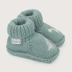 OPALINE - Pantufla Tejida Bebe Niño Dinosaurio Verde