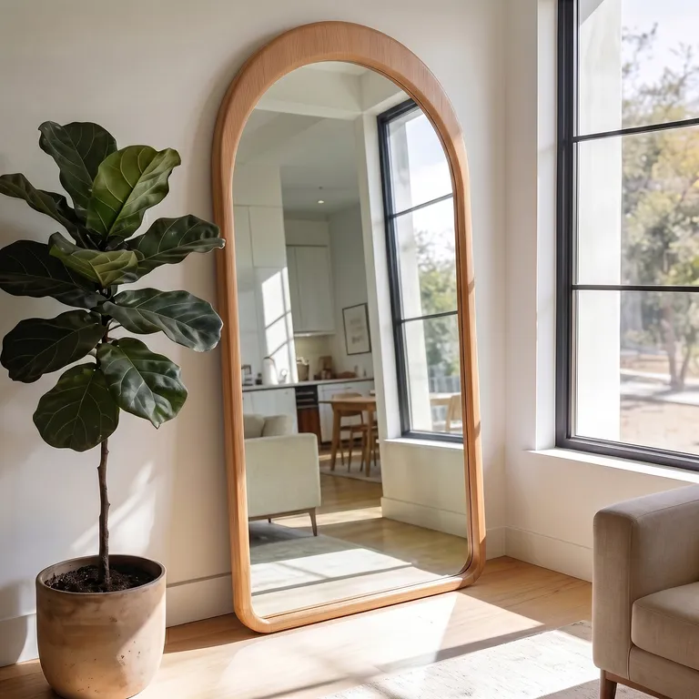 Espejo decorativo en arco de cuerpo entero Gaia de madera color roble 200x100 cm
