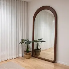 SANTU HOME & DECO - Espejo decorativo en arco de cuerpo entero Gaia de madera color nogal 200x100 cm